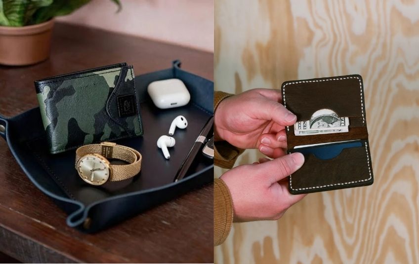 leather valet tray and wallet